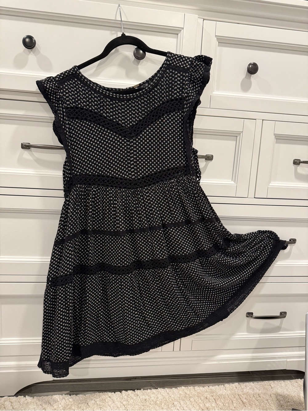 Free People size small S Retro Kitty crochet insert tiered swing dress floral